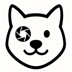 Project logo: minimalistic face of a cartoon Shiba Inu; one eye is a camera aperture.