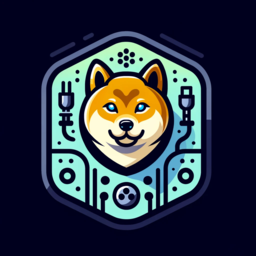 Project logo: the face of a cartoon Shiba Inu, staring with powerful cyborg eyes directly at the viewer, with a background of stylised plugs.